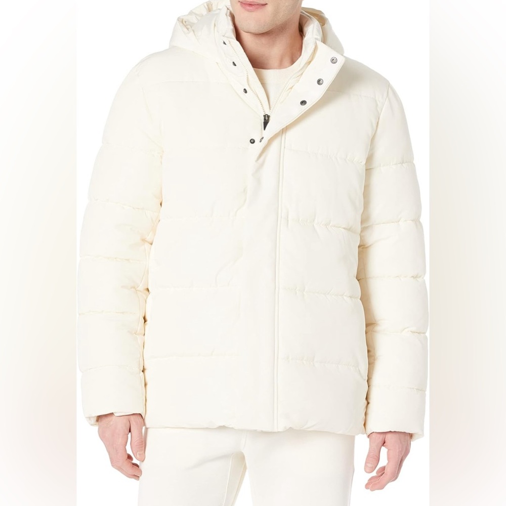 Amazon Aware Men's Recycled Polyester Hooded Puffer Jacket (Ivory color)